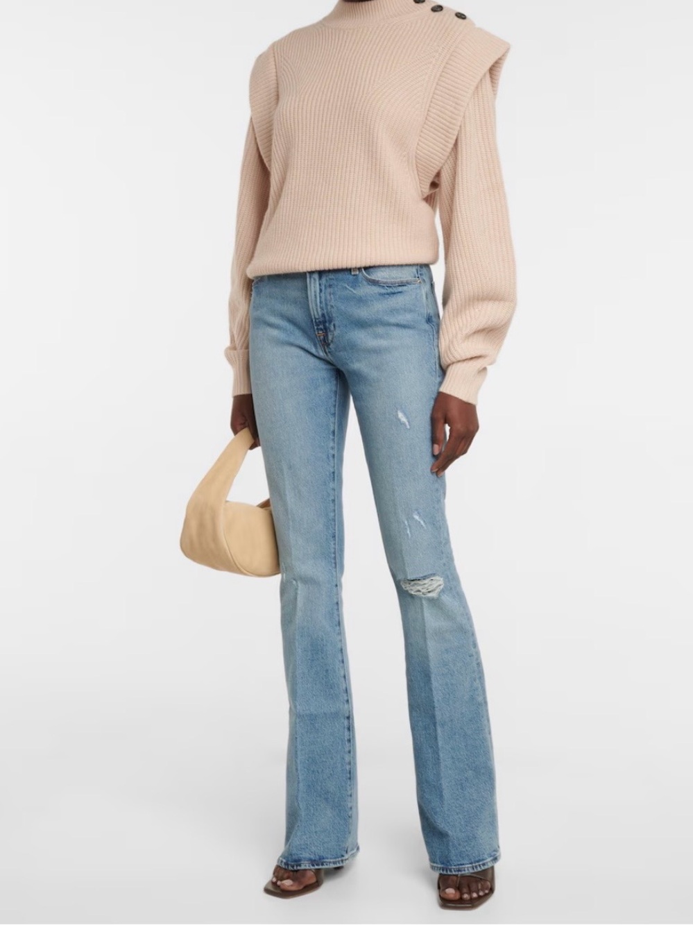 FRAME Le High Flare High Rise Ripped
Knee Jeans in Light Wash size 26